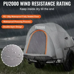 VEVOR Truck Bed Tent, 6.4'-6.7' Pickup Truck Tent with Rain Layer and Carry Bag, Waterproof PU2000mm Double Layer Truck Tent, Accommodate 2-3 Person, for Camping Traveling Outdoor Activities
