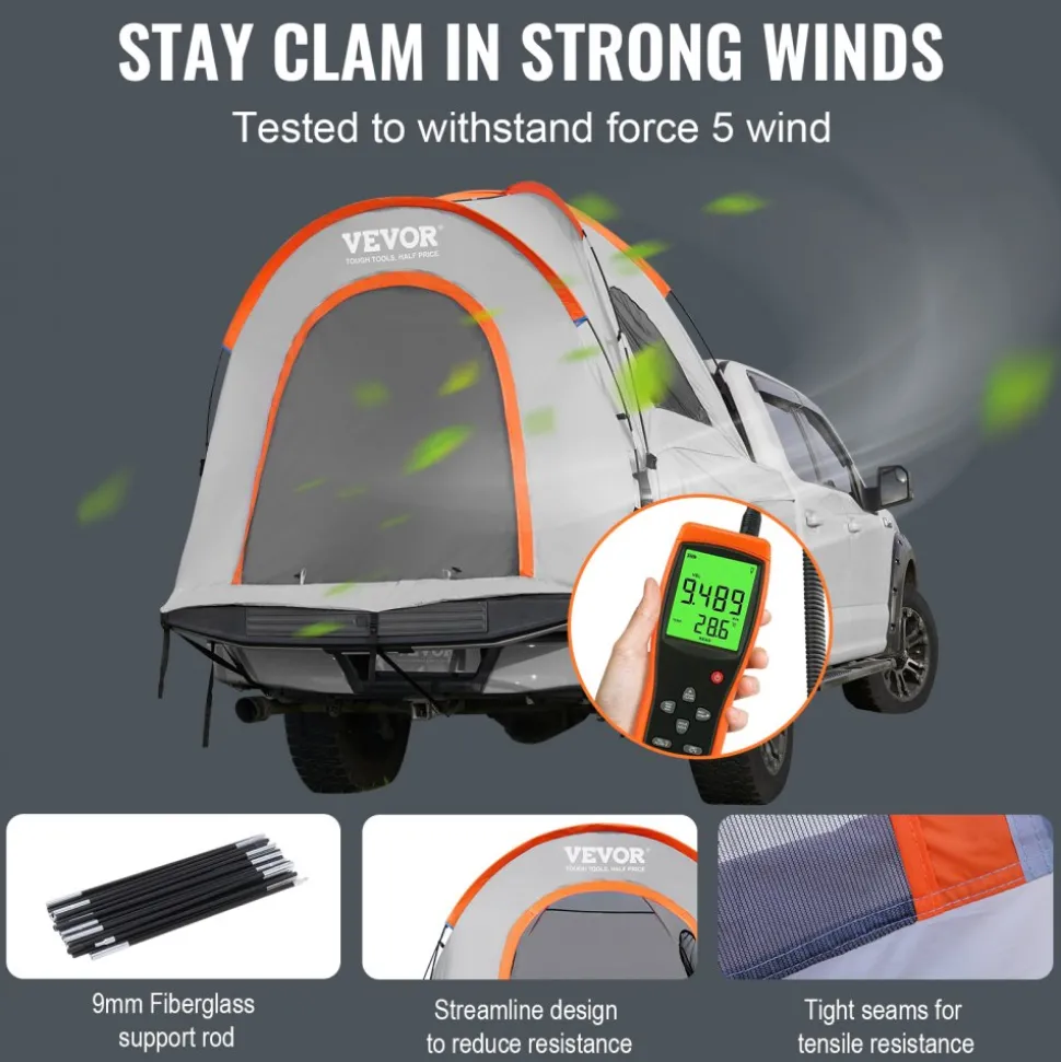 VEVOR Truck Bed Tent, 5.5'-6' Pickup Truck Tent with Rain Layer and Carry Bag, Waterproof PU2000mm Double Layer Truck Tent for Camping, Accommodate 2-3 Person, for Camping Traveling Outdoor Activities