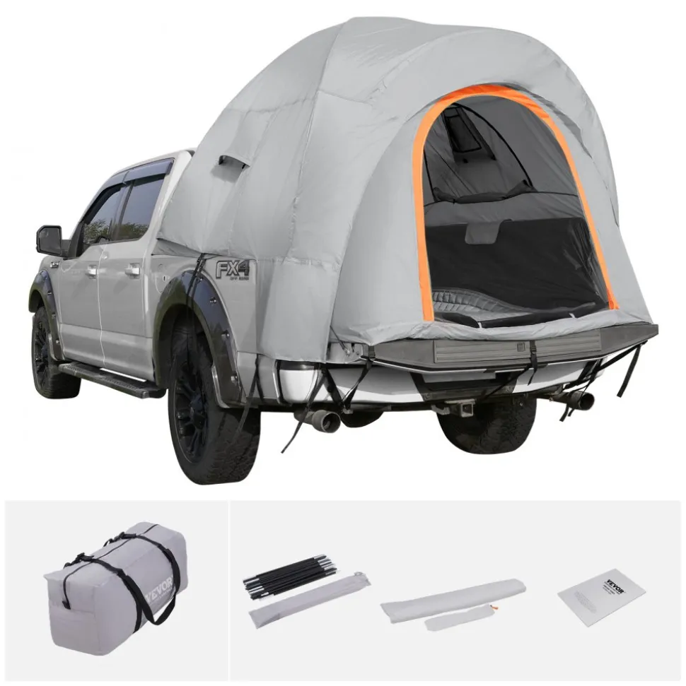 VEVOR Truck Bed Tent, 5.5'-6' Pickup Truck Tent with Rain Layer and Carry Bag, Waterproof PU2000mm Double Layer Truck Tent for Camping, Accommodate 2-3 Person, for Camping Traveling Outdoor Activities