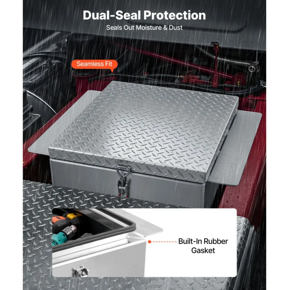 VEVOR Truck Bed Tool Box, Heavy Duty Aluminum Tool Box with Diamond Plate, Storage Toolbox Chest Organizer Supports up to 220 lbs, Ideal for Pickup, Truck Bed, RV, Trailer, 30.3 x 24 x 12.2 in, Silver