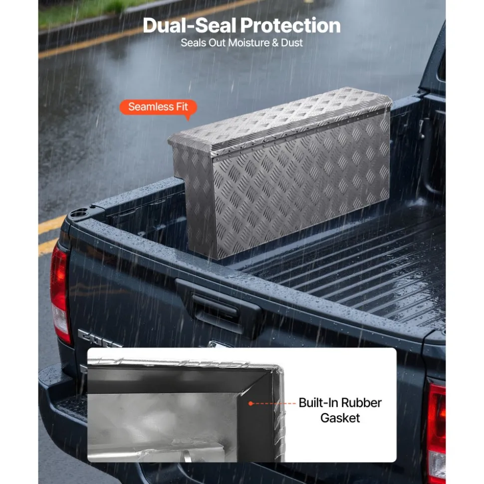 VEVOR Truck Bed Tool Box, Heavy Duty Aluminum Tool Box with Tread Patterns, Storage Toolbox Chest Organizer with Lock and Key, Ideal for Pickup, Truck Bed, RV, Trailer, 34 x 12 x 15.4 in, Silver