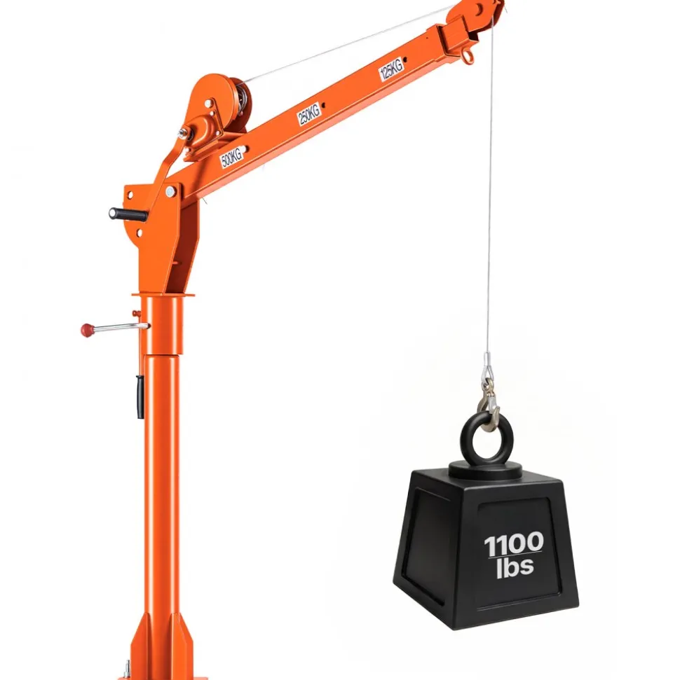 VEVOR Truck Crane, 1100 lbs Manual Pickup Truck Crane with Hand Winch, 360° Rotating Telescopic Boom, Premium Galvanized Steel, Foldable Pickup Bed Jib for Machine Lumber Attic Heavy Load Lifting