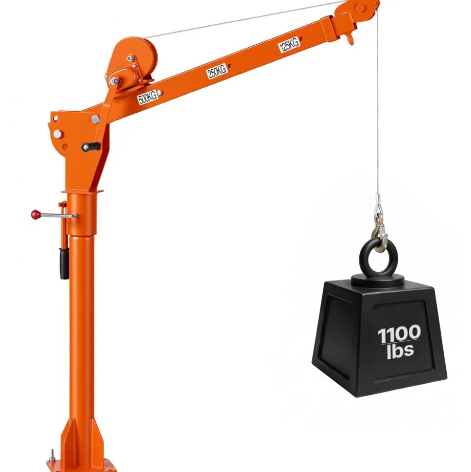 VEVOR Truck Crane, 1100 lbs Manual Pickup Truck Crane with Hand Winch, 360° Rotating Telescopic Boom, Premium Galvanized Steel, Foldable Pickup Bed Jib for Machine Lumber Attic Heavy Load Lifting