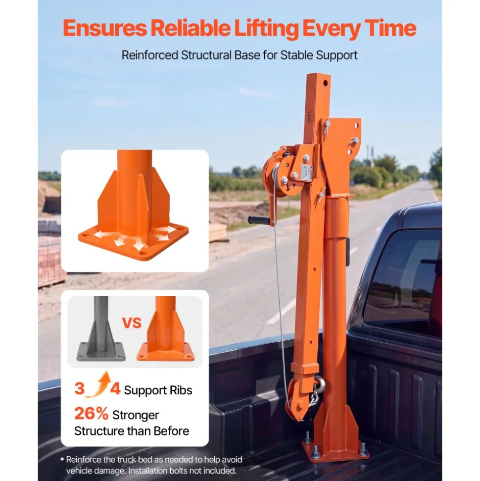 VEVOR Truck Crane, 1100 lbs Manual Pickup Truck Crane with Hand Winch, 360° Rotating Telescopic Boom, Premium Galvanized Steel, Foldable Pickup Bed Jib for Machine Lumber Attic Heavy Load Lifting