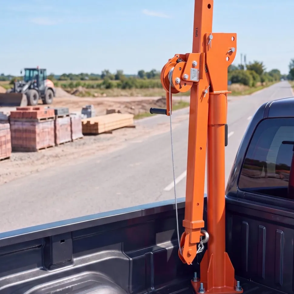 VEVOR Truck Crane, 1100 lbs Manual Pickup Truck Crane with Hand Winch, 360° Rotating Telescopic Boom, Premium Galvanized Steel, Foldable Pickup Bed Jib for Machine Lumber Attic Heavy Load Lifting