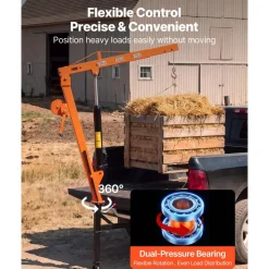VEVOR Truck Crane, 500 lbs Pickup Hitch Crane Trailer Hitch Mounted with Manual Winch & Hydraulic Jack, 360° Rotating Telescopic Boom, Foldable Truck Bed Jib Hoist for Machine Lumber Equipment Lifting