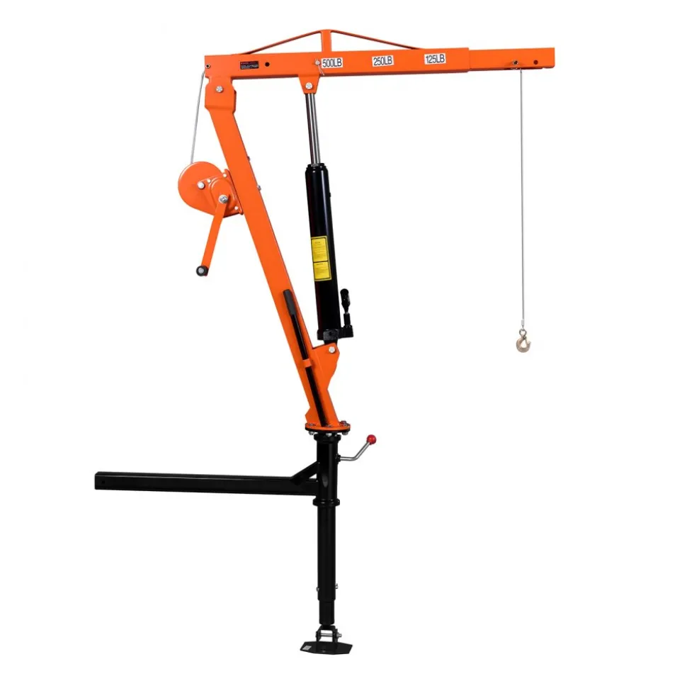 VEVOR Truck Crane, 500 lbs Pickup Hitch Crane Trailer Hitch Mounted with Manual Winch & Hydraulic Jack, 360° Rotating Telescopic Boom, Foldable Truck Bed Jib Hoist for Machine Lumber Equipment Lifting