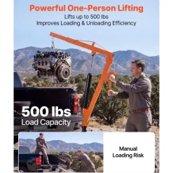 VEVOR Truck Crane, 500 lbs Pickup Hitch Crane Trailer Hitch Mounted with Manual Winch & Hydraulic Jack, 360° Rotating Telescopic Boom, Foldable Truck Bed Jib Hoist for Machine Lumber Equipment Lifting