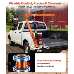 VEVOR Truck Crane, 1500 lbs Pickup Hitch Crane Trailer Hitch Mounted, Manual Hydraulic with 12T Hydraulic Jack, 360° Swivel Telescopic Boom, Foldable Truck Bed Jib for Machine Lumber Equipment Lifting
