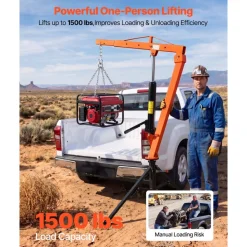 VEVOR Truck Crane, 1500 lbs Pickup Hitch Crane Trailer Hitch Mounted, Manual Hydraulic with 12T Hydraulic Jack, 360° Swivel Telescopic Boom, Foldable Truck Bed Jib for Machine Lumber Equipment Lifting