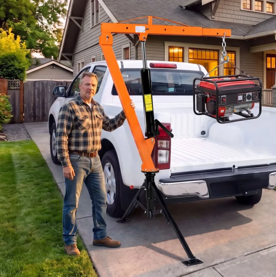 VEVOR Truck Crane, 1500 lbs Pickup Hitch Crane Trailer Hitch Mounted, Manual Hydraulic with 12T Hydraulic Jack, 360° Swivel Telescopic Boom, Foldable Truck Bed Jib for Machine Lumber Equipment Lifting