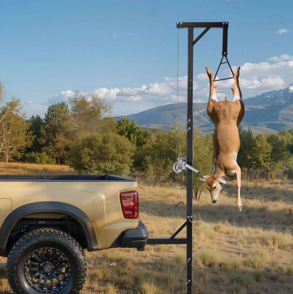 VEVOR Truck Hitch Game Hoist, 400 lbs Load Capacity, Hunting Deer Hoist with 2-inch Receiver, 360-Degree Swivel Shaft & Adjustable Height, Includes Gambrel Winch for Skinning & Cleaning Game