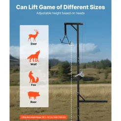 VEVOR Truck Hitch Game Hoist, 600 lbs Load Capacity, Hunting Deer Hoist with 2-inch Receiver, 360-Degree Swivel Shaft & Adjustable Height, Includes Gambrel Winch for Skinning & Cleaning Game