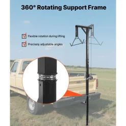 VEVOR Truck Hitch Game Hoist, 600 lbs Load Capacity, Hunting Deer Hoist with 2-inch Receiver, 360-Degree Swivel Shaft & Adjustable Height, Includes Gambrel Winch for Skinning & Cleaning Game