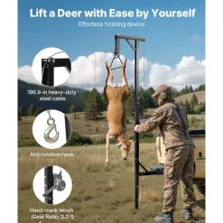 VEVOR Truck Hitch Game Hoist, 600 lbs Load Capacity, Hunting Deer Hoist with 2-inch Receiver, 360-Degree Swivel Shaft & Adjustable Height, Includes Gambrel Winch for Skinning & Cleaning Game