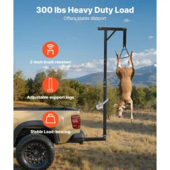 VEVOR Truck Hitch Game Hoist, 300 lbs Load Capacity, Hunting Deer Hoist with 2-inch Receiver, 360-Degree Swivel Shaft & Adjustable Height, Includes Gambrel Winch for Skinning & Cleaning Game