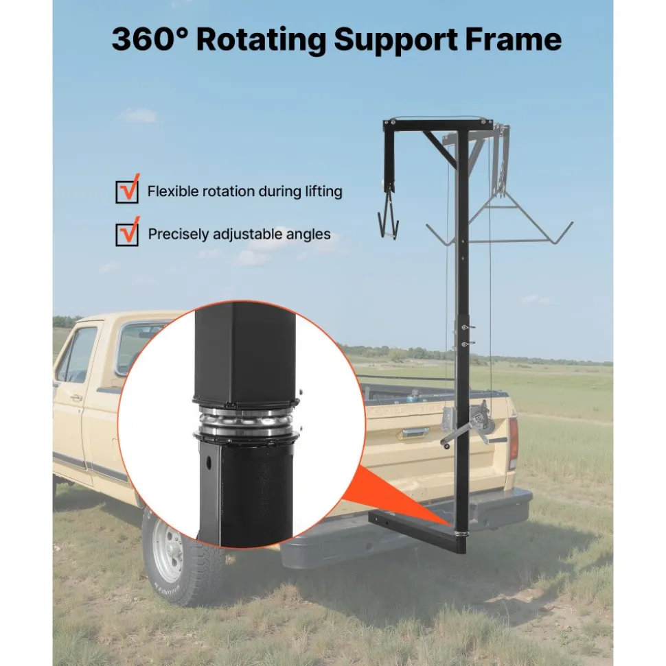 VEVOR Truck Hitch Game Hoist, 300 lbs Load Capacity, Hunting Deer Hoist with 2-inch Receiver, 360-Degree Swivel Shaft & Adjustable Height, Includes Gambrel Winch for Skinning & Cleaning Game