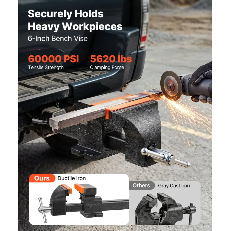 VEVOR Truck Hitch Vise, 6" Jaw Width, Heavy Duty Ductile Iron Bench Vise with Anvil, 1 Pair Magnetic Jaw Pads, Pin, 3.54" Throat Depth, 5.6" Max Jaw Opening, Multi-Purpose, for Truck Trailer Receiver