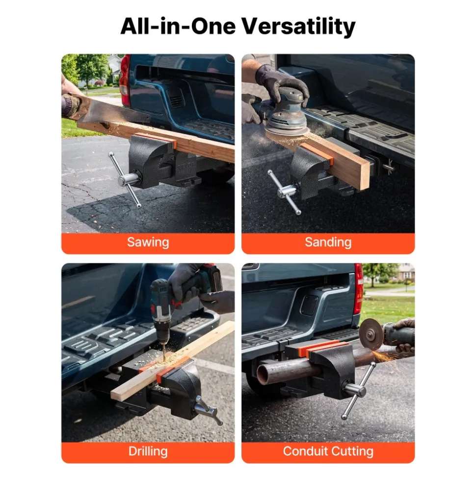 VEVOR Truck Hitch Vise, 6" Jaw Width, Heavy Duty Ductile Iron Bench Vise with Anvil, 1 Pair Magnetic Jaw Pads, Pin, 3.54" Throat Depth, 5.6" Max Jaw Opening, Multi-Purpose, for Truck Trailer Receiver