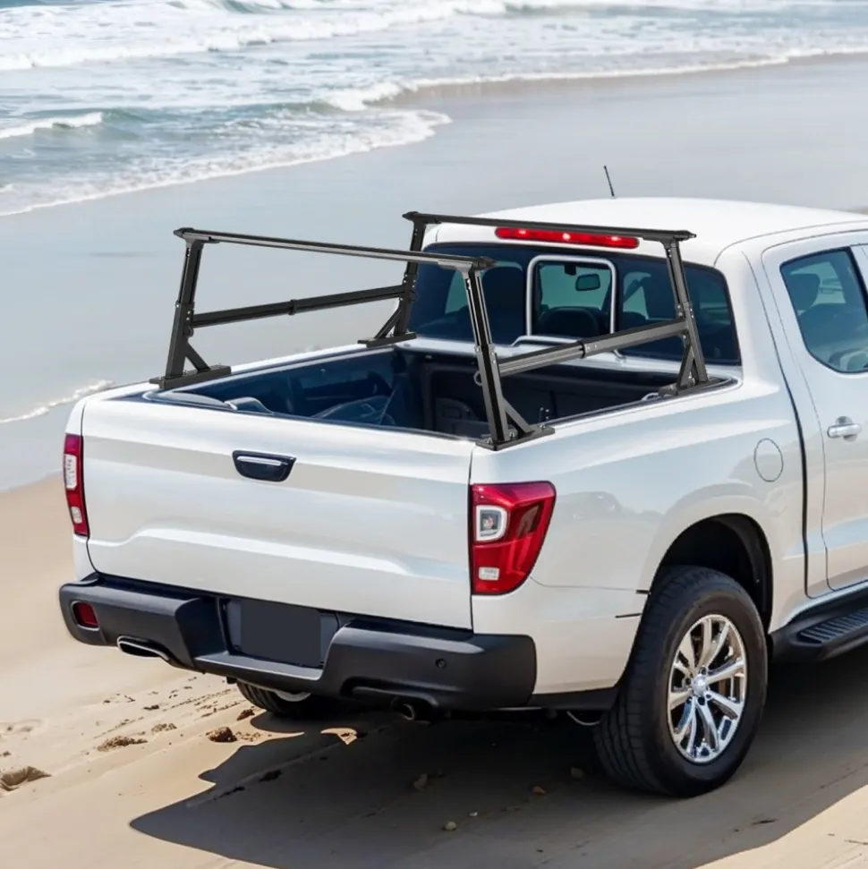 VEVOR Truck Ladder Rack, 21-31.5 in Height, Adjustable Non-Drilling Aluminum Cargo Rack with Sidebar, 800 lbs Static Capacity, Ideal for Canoes, Surfboards, Ladders, Lumber, Tents, and Large cargo