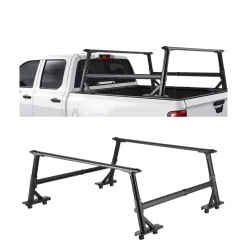 VEVOR Truck Ladder Rack, 21-31.5 in Height, Adjustable Non-Drilling Aluminum Cargo Rack with Sidebar, 800 lbs Static Capacity, Ideal for Canoes, Surfboards, Ladders, Lumber, Tents, and Large cargo