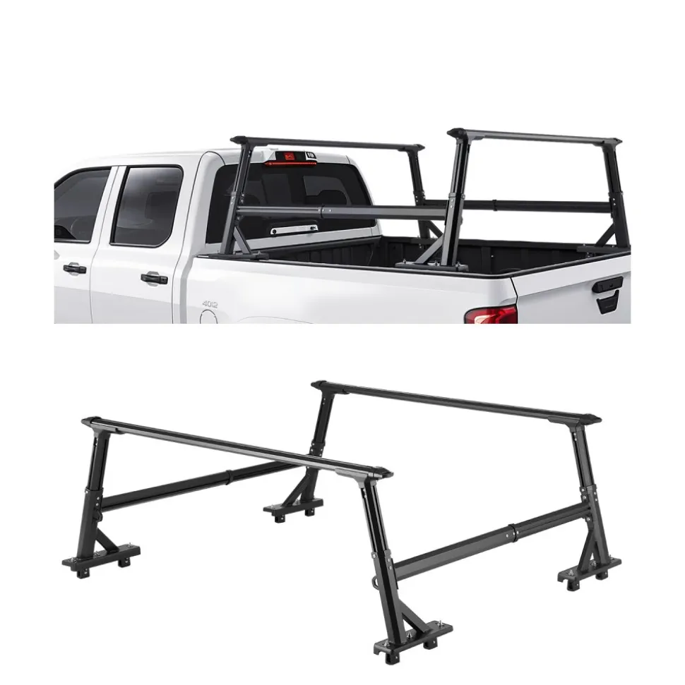 VEVOR Truck Ladder Rack, 21-31.5 in Height, Adjustable Non-Drilling Aluminum Cargo Rack with Sidebar, 800 lbs Static Capacity, Ideal for Canoes, Surfboards, Ladders, Lumber, Tents, and Large cargo