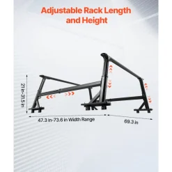 VEVOR Truck Ladder Rack, 21-31.5 in Height, Adjustable Non-Drilling Aluminum Cargo Rack with Sidebar, 800 lbs Static Capacity, Ideal for Canoes, Surfboards, Ladders, Lumber, Tents, and Large cargo