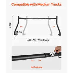 VEVOR Truck Ladder Rack, 49-73 in Width, Extendable Universal Cargo Rack, Heavy Duty Steel with 800 lbs Static Load Capacity, Ideal for Canoes, Surfboards, Ladders, Lumber, Tents, and Large Cargo