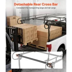 VEVOR Truck Ladder Rack 800LBS Capacity Universal Over-Cab Trucks Bed Rack, 43.3"-63" Width Adjustable for Kayak Surfboard Lumber, Non-Drilling/Drilling Installation, Fits Short-Bed & Long-Bed Trucks
