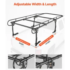 VEVOR Truck Ladder Rack 800LBS Capacity Universal Over-Cab Trucks Bed Rack, 43.3"-63" Width Adjustable for Kayak Surfboard Lumber, Non-Drilling/Drilling Installation, Fits Short-Bed & Long-Bed Trucks