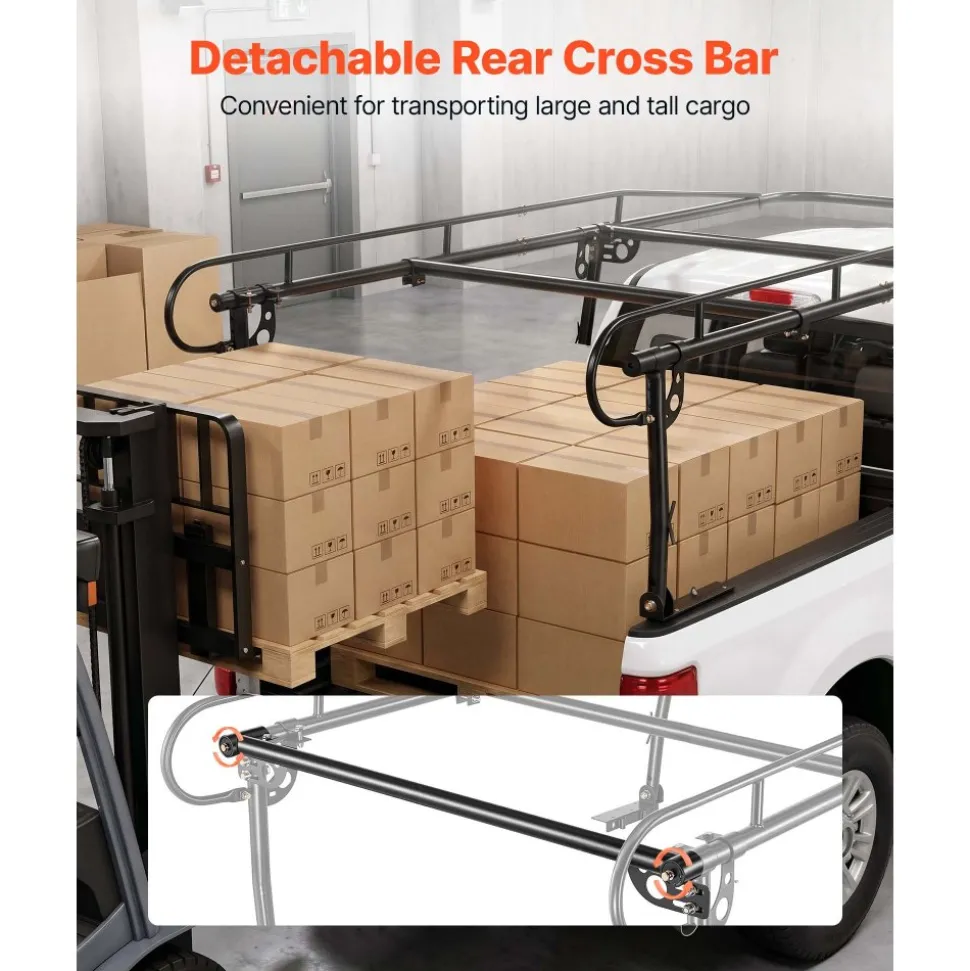 VEVOR Truck Ladder Rack 1500LBS Capacity Universal Over-Cab Trucks Bed Rack, 51.2"-75" Adjustable for Kayak Surfboard Lumber, Non-Drilling Installation, Heavy Duty Steel Support for Long Heavy Cargo