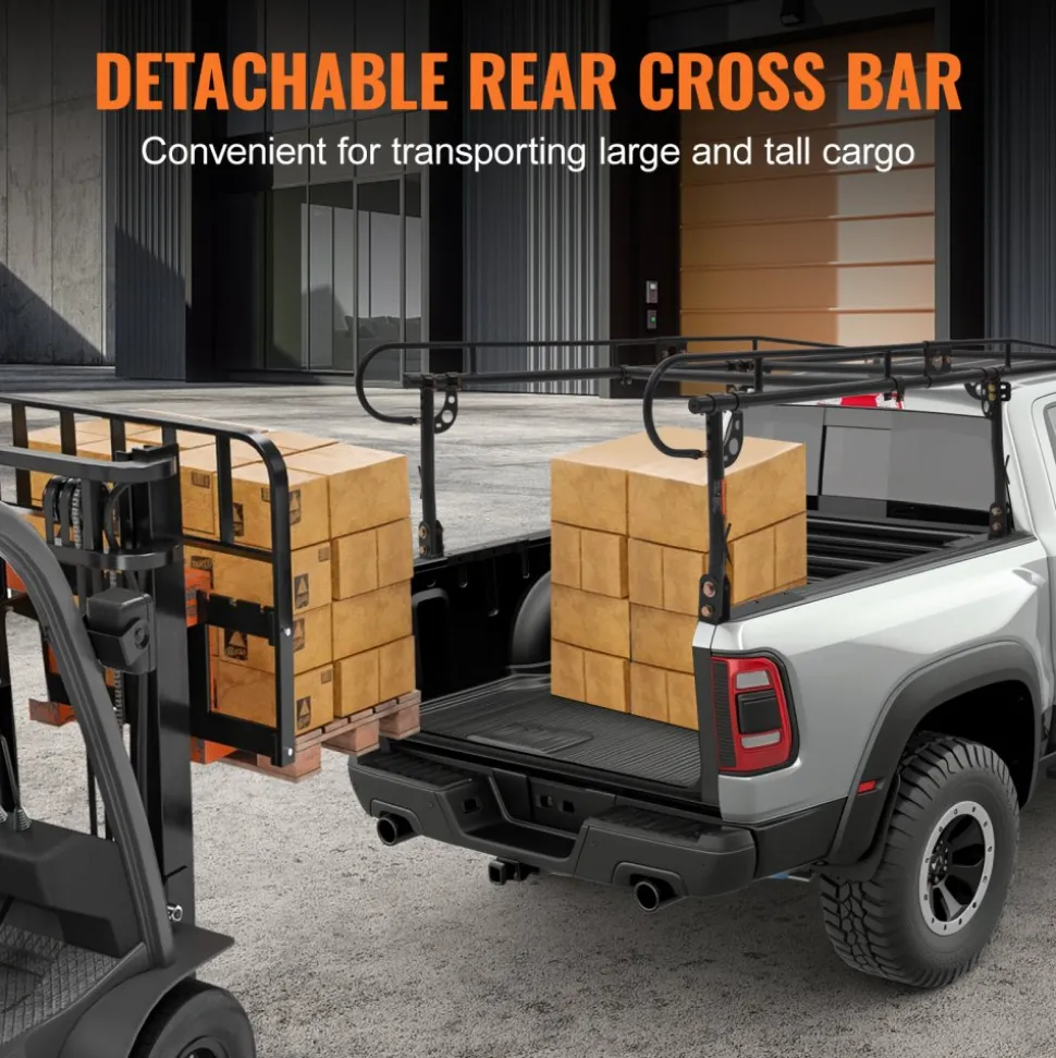 VEVOR Truck Ladder Rack, 1000 LBS / 454 KG Strong Capacity Truck Racks, Non-Drilling / Drilling Installation for Long or Heavy Cargo, 43.3-63 inch Adjustable Width for Kayak, Ladder, Surfboard, Lumber