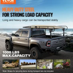 VEVOR Truck Ladder Rack, 1000 LBS / 454 KG Strong Capacity Truck Racks, Non-Drilling / Drilling Installation for Long or Heavy Cargo, 43.3-63 inch Adjustable Width for Kayak, Ladder, Surfboard, Lumber