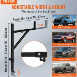 VEVOR Truck Rack, 19-34inch Extendable Truck Ladder Rack, 38.6"-43.6" Adjustable Height, 250 lbs Capacity Steel Ladder Rack for Truck, Heavy Duty Truck Bed Rack for Kayak, Surfboard, Lumber, Ladder