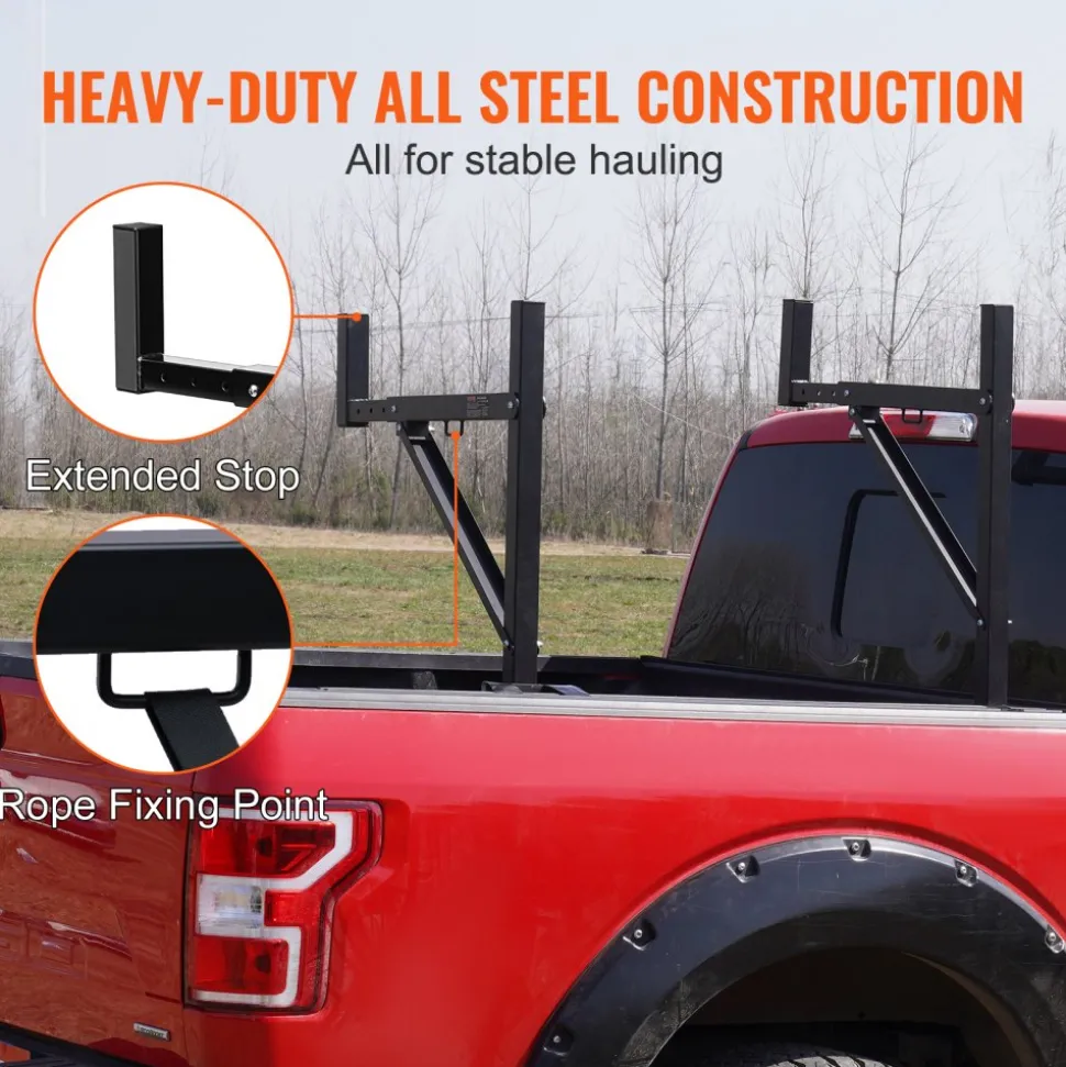 VEVOR Truck Rack, 19-34inch Extendable Truck Ladder Rack, 38.6"-43.6" Adjustable Height, 250 lbs Capacity Steel Ladder Rack for Truck, Heavy Duty Truck Bed Rack for Kayak, Surfboard, Lumber, Ladder