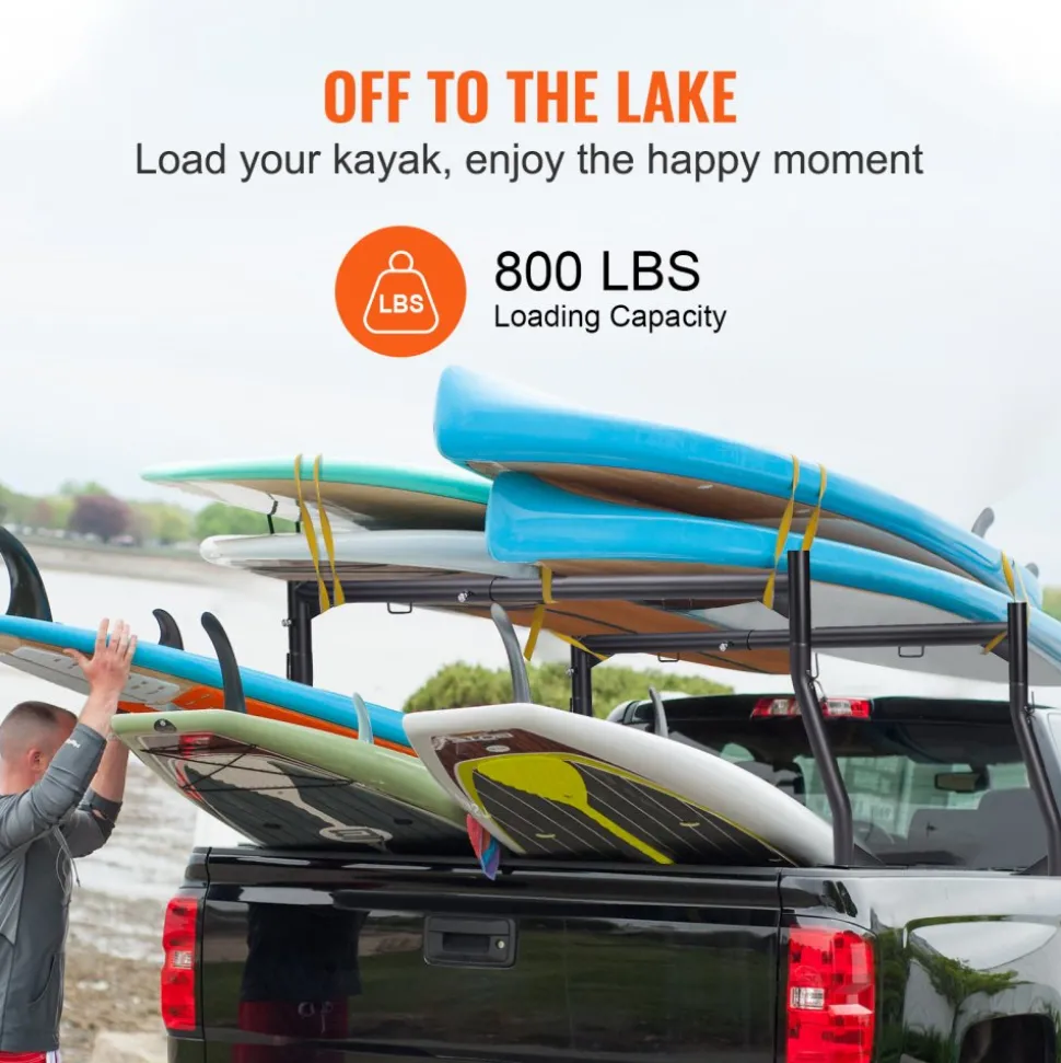 VEVOR Truck Rack, 46-71inch Extendable Truck Ladder Rack, 800 lbs Capacity Steel Ladder Rack for Truck with Non-Drilling J-bolts, Heavy Duty Truck Bed Rack for Kayak, Surfboard, Lumber, Ladder