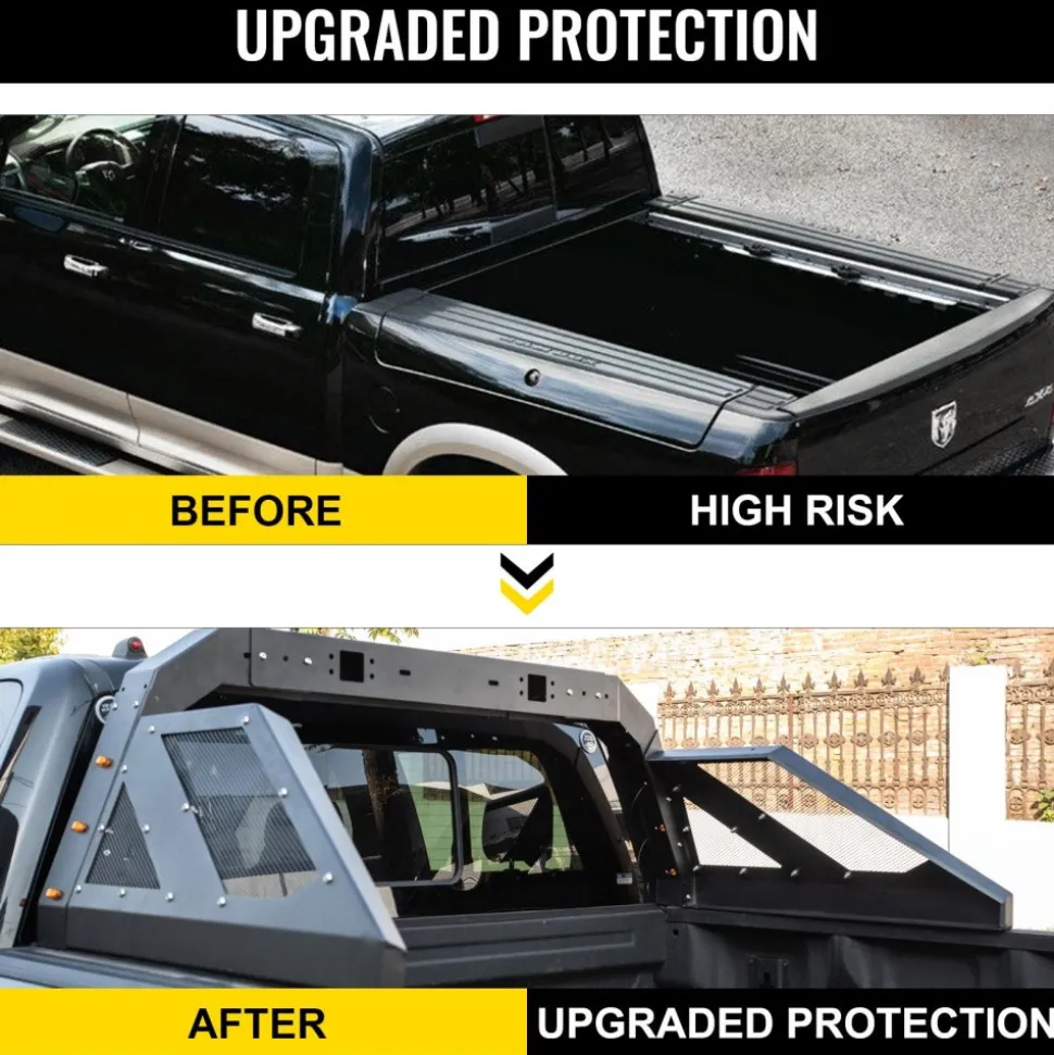 VEVOR Truck Roll Bar Chase Rack Adjustable with 6 Amber Auxiliary Side Marker Lamps, Universal Fit for Pickup Trucks