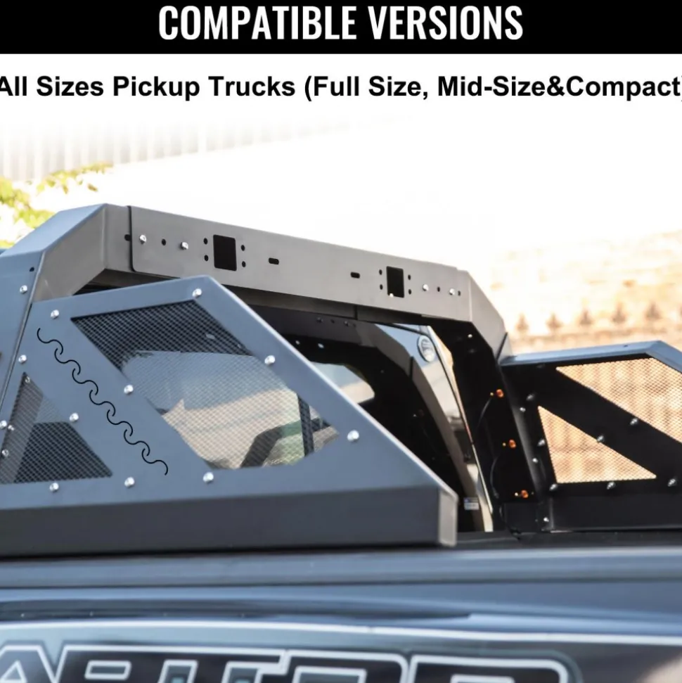 VEVOR Truck Roll Bar Chase Rack Adjustable with 6 Amber Auxiliary Side Marker Lamps, Universal Fit for Pickup Trucks