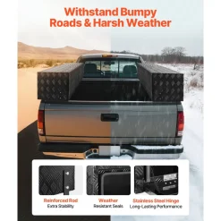 VEVOR Truck Tool Box, 72 x 13 x 16 Inch, Black Aluminum Tread Topsider Toolbox with Dual Drop Doors, Heavy Duty Lockable Storage and Organization Box with Latch, Corrosion-Resistant, for Truck Bed