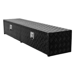 VEVOR Truck Tool Box, 72 x 13 x 16 Inch, Black Aluminum Tread Topsider Toolbox with Dual Drop Doors, Heavy Duty Lockable Storage and Organization Box with Latch, Corrosion-Resistant, for Truck Bed