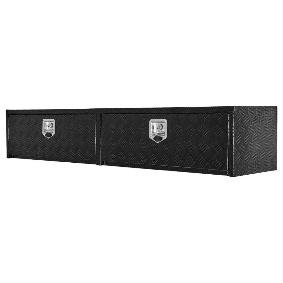 VEVOR Truck Tool Box, 72 x 13 x 16 Inch, Black Aluminum Tread Topsider Toolbox with Dual Drop Doors, Heavy Duty Lockable Storage and Organization Box with Latch, Corrosion-Resistant, for Truck Bed