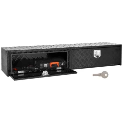 VEVOR Truck Tool Box, 72 x 13 x 16 Inch, Black Aluminum Tread Topsider Toolbox with Dual Drop Doors, Heavy Duty Lockable Storage and Organization Box with Latch, Corrosion-Resistant, for Truck Bed
