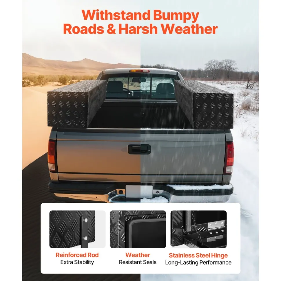 VEVOR Truck Tool Box, 88 x 16 x 13 Inch, Black Aluminum Tread Topsider Toolbox with Dual Drop Doors, Heavy Duty Lockable Storage and Organization Box with Latch, Corrosion-Resistant, for Truck Bed