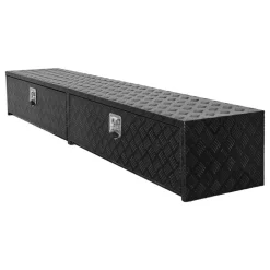 VEVOR Truck Tool Box, 88 x 16 x 13 Inch, Black Aluminum Tread Topsider Toolbox with Dual Drop Doors, Heavy Duty Lockable Storage and Organization Box with Latch, Corrosion-Resistant, for Truck Bed