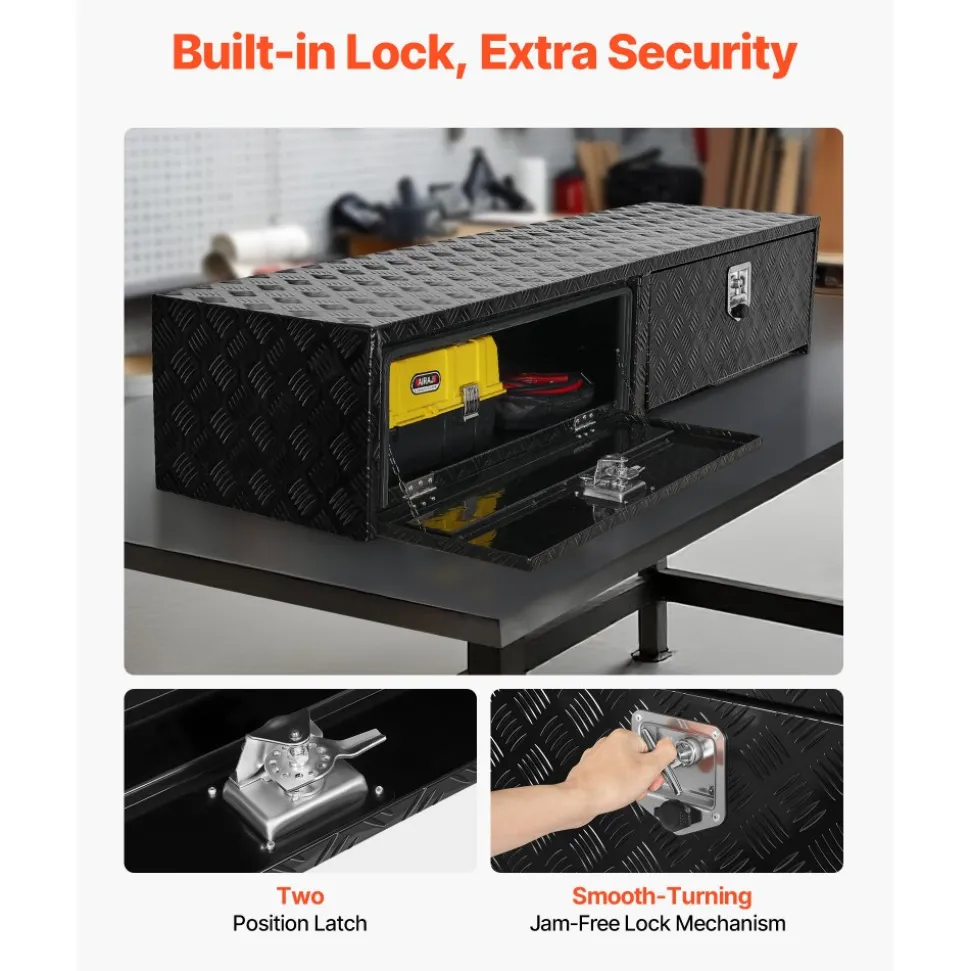 VEVOR Truck Tool Box, 88 x 16 x 13 Inch, Black Aluminum Tread Topsider Toolbox with Dual Drop Doors, Heavy Duty Lockable Storage and Organization Box with Latch, Corrosion-Resistant, for Truck Bed