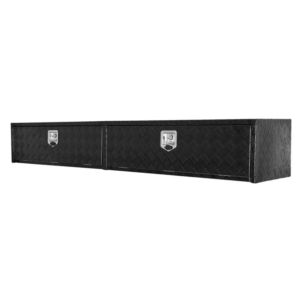 VEVOR Truck Tool Box, 88 x 16 x 13 Inch, Black Aluminum Tread Topsider Toolbox with Dual Drop Doors, Heavy Duty Lockable Storage and Organization Box with Latch, Corrosion-Resistant, for Truck Bed