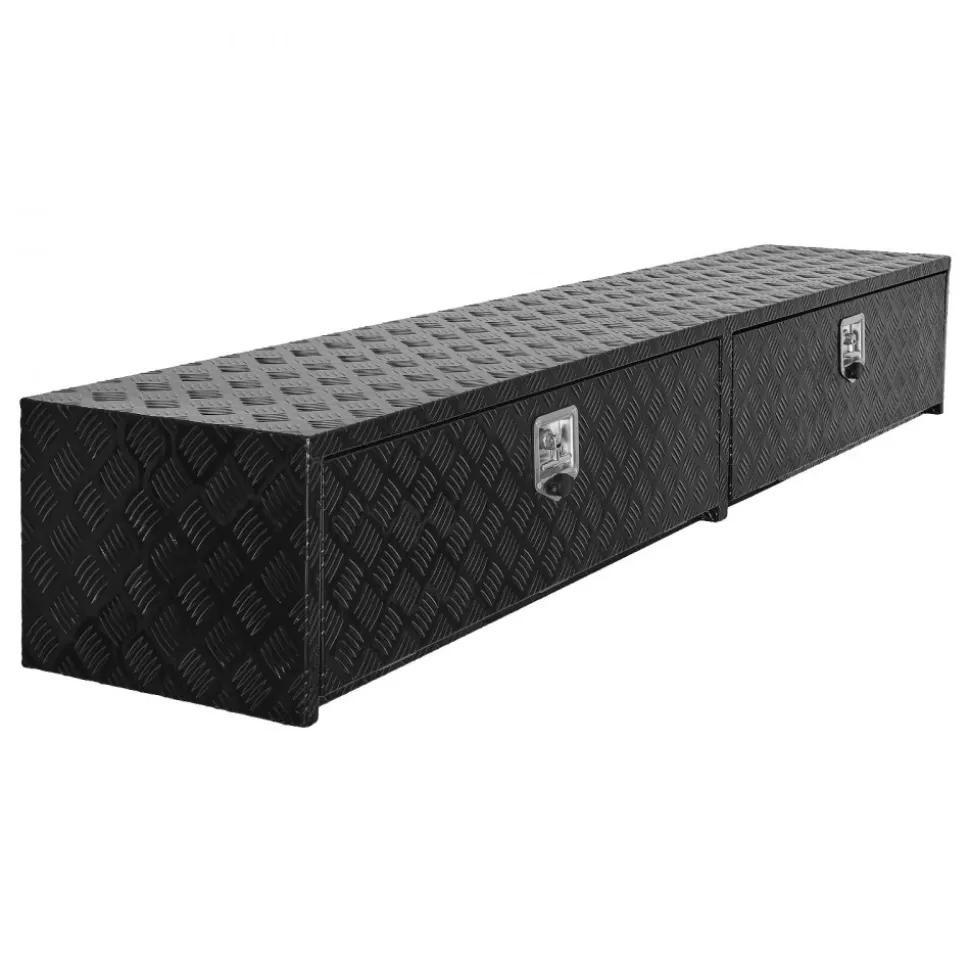 VEVOR Truck Tool Box, 88 x 16 x 13 Inch, Black Aluminum Tread Topsider Toolbox with Dual Drop Doors, Heavy Duty Lockable Storage and Organization Box with Latch, Corrosion-Resistant, for Truck Bed