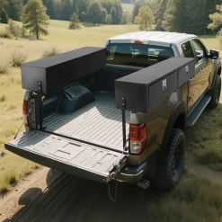 VEVOR Truck Tool Box, 72 x 13 x 16 Inch, Black Carbon Steel Topsider Toolbox with Dual Drop Doors, Heavy Duty Lockable Storage & Organization Box with Latch, Corrosion-Resistant, for Truck Bed Pickup