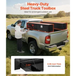 VEVOR Truck Tool Box, 72 x 13 x 16 Inch, Black Carbon Steel Topsider Toolbox with Dual Drop Doors, Heavy Duty Lockable Storage & Organization Box with Latch, Corrosion-Resistant, for Truck Bed Pickup