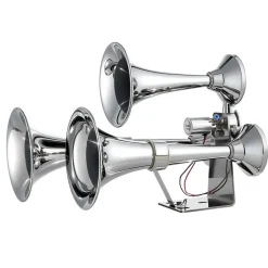 VEVOR 3-Trumpet Air Horn 150dB Super Loud Train Horn for Trucks SUVs, Fits 12V/24V Vehicles & Boats, Powerful Sound, Strong Penetration, Built-in Solenoid Valve, High Airtightness, Heavy-Duty Metal